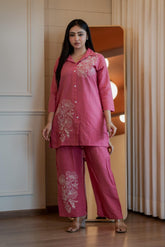 Women's Blush Pink Embroidered Cord Set