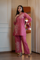 Women's Blush Pink Embroidered Cord Set