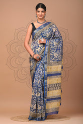 EXUDE ROYALTY IN AN ELEGANT MAHESHWARI SAREE – BLUE & BEIGE HANDWOVEN BEAUTY