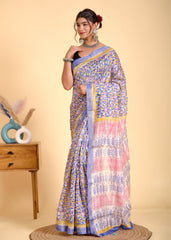 ELEGANT HANDCRAFTED MAHESHWARI SILK COTTON SAREE – PASTEL BLOOM