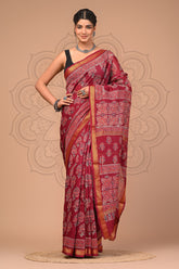 REGAL MAROON MAHESHWARI SILK COTTON SAREE – HANDWOVEN HERITAGE