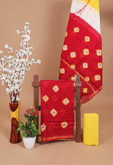 VIBRANT RED & YELLOW BANDHEJ CHANDERI COTTON SUIT