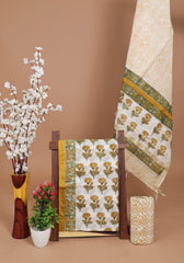 SUBTLE MUSTARD & OLIVE FLORAL CHANDERI COTTON SUIT