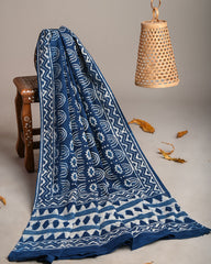 INDIGO DABU HANDBLOCK PRINTED MULMUL DUPATTA