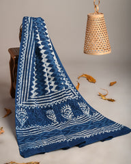 INDIGO DABU HANDBLOCK PRINTED MULMUL DUPATTA