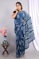 ELEGANT INDIGO BLUE HANDCRAFTED COTTON SAREE