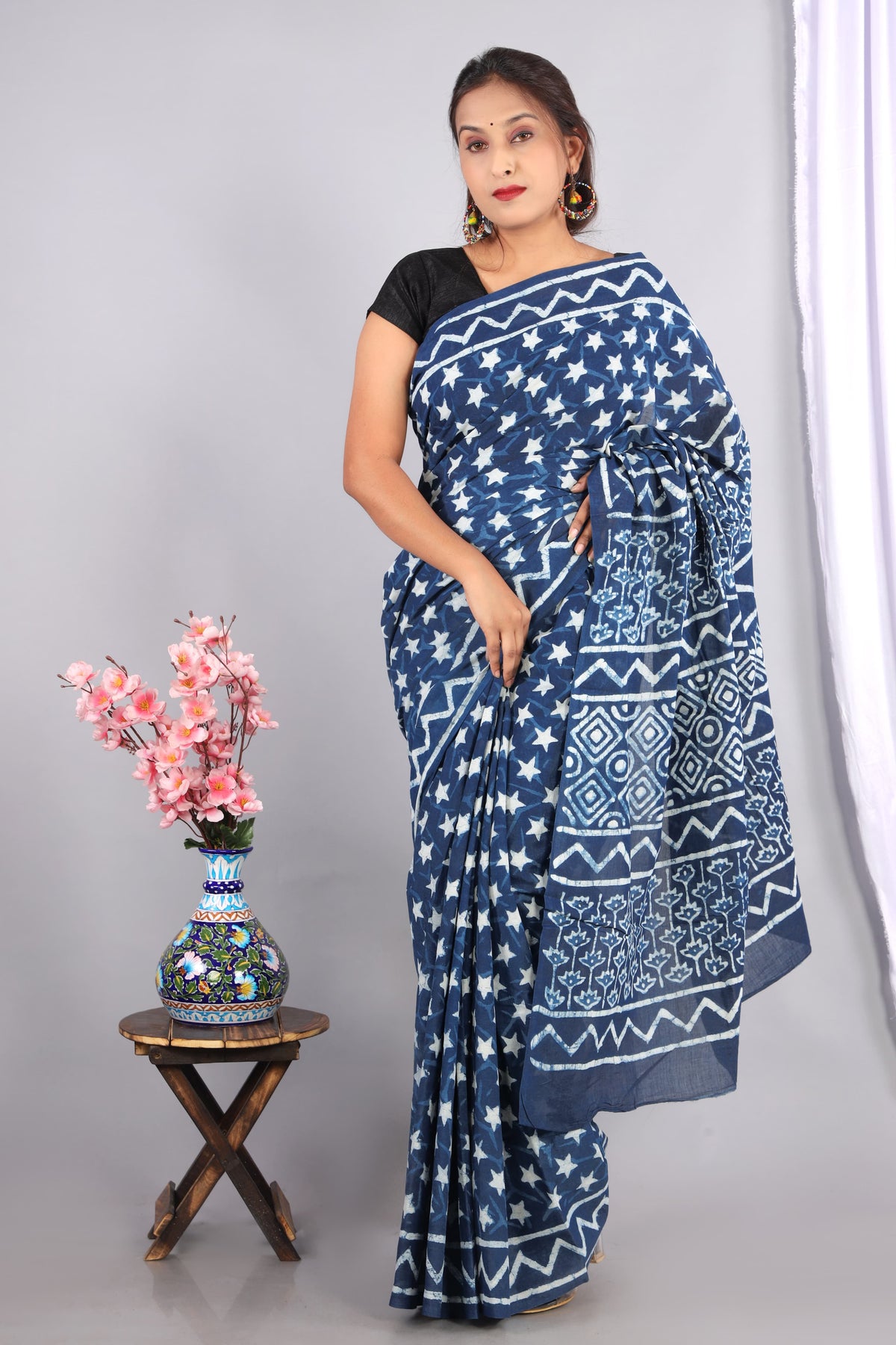 ELEGANT INDIGO BLUE HANDCRAFTED COTTON SAREE