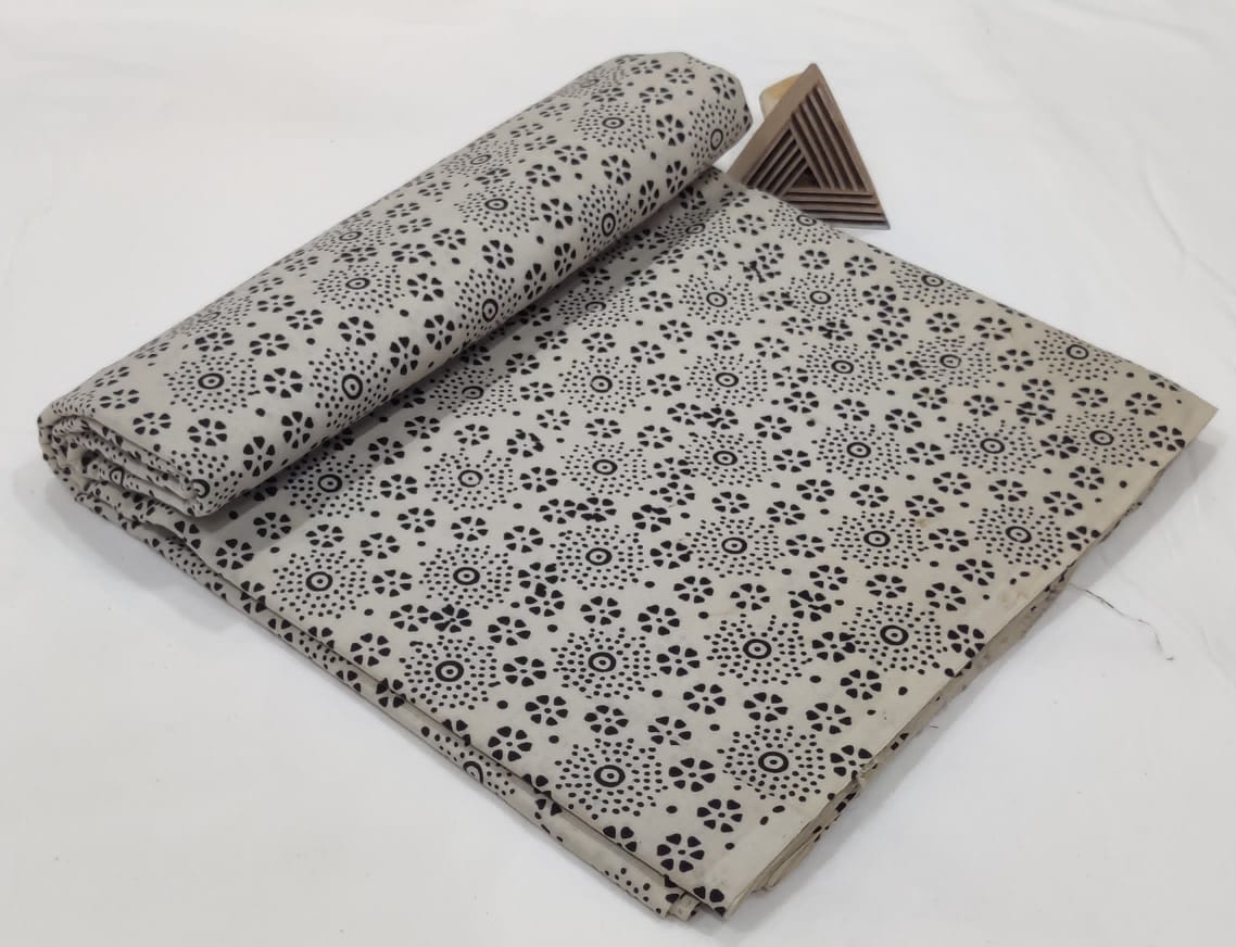 PREMIUM HAND BLOCK PRINTED COTTON FABRIC - GEOMETRIC FLORAL DESIGN