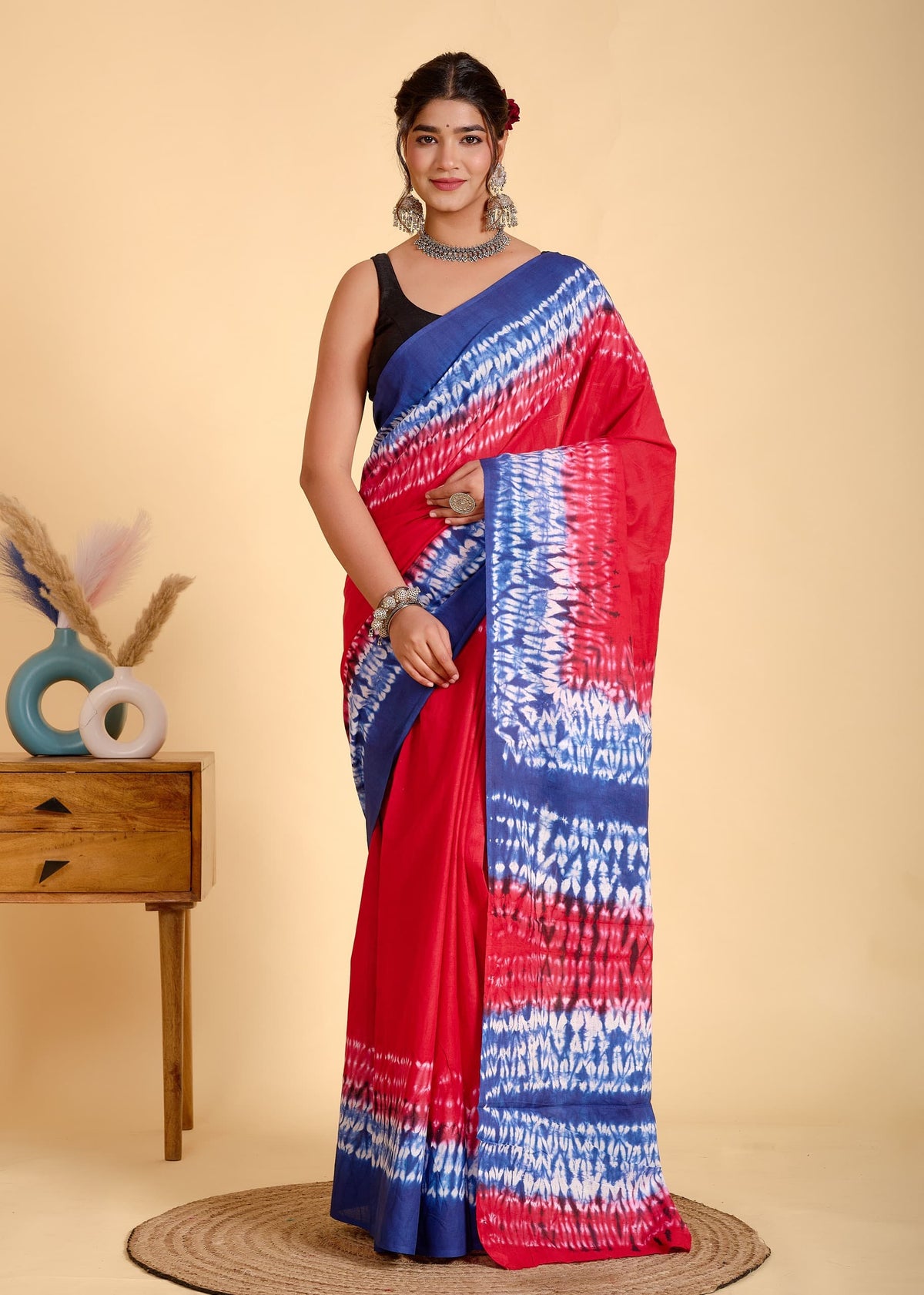RED-BLUE TIE & DYE COTTON MULMUL SAREE