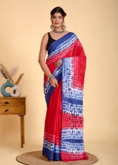 RED-BLUE TIE & DYE COTTON MULMUL SAREE