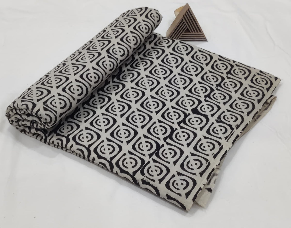 HAND BLOCK PRINTED COTTON FABRIC – BLACK & GREY