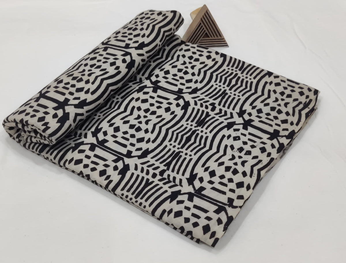 HAND BLOCK PRINTED COTTON FABRIC – BLACK & GREY