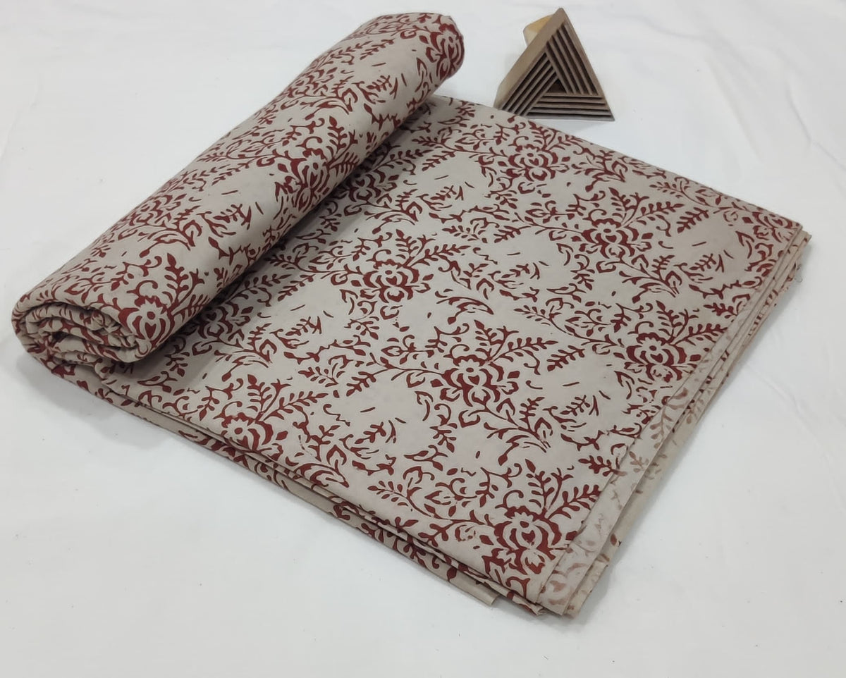HAND BLOCK PRINTED COTTON FABRIC – TRADITIONAL RED GEOMETRIC LATTICE