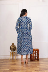 ELEGANT BLUE PRINTED LONG DRESS – A MUST-HAVE WARDROBE STAPLE