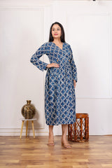 ELEGANT BLUE PRINTED LONG DRESS – A MUST-HAVE WARDROBE STAPLE