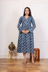 ELEGANT BLUE PRINTED LONG DRESS – A MUST-HAVE WARDROBE STAPLE
