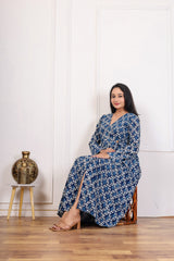ELEGANT BLUE PRINTED LONG DRESS – A MUST-HAVE WARDROBE STAPLE