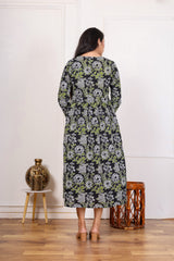 BLACK FLORAL PRINTED MIDI DRESS