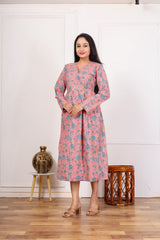 FLORAL PRINT V-NECK A-LINE DRESS IN PINK