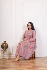 FLORAL PRINT V-NECK A-LINE DRESS IN PINK