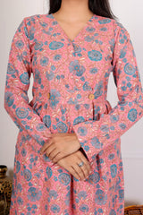 FLORAL PRINT V-NECK A-LINE DRESS IN PINK