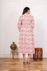 PINK FLORAL PRINTED MIDI DRESS