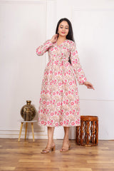 PINK FLORAL PRINTED MIDI DRESS