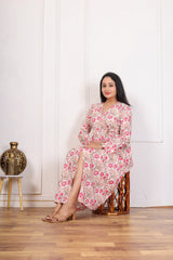 PINK FLORAL PRINTED MIDI DRESS