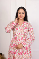 PINK FLORAL PRINTED MIDI DRESS