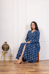 INDIGO BLUE PRINTED MIDI DRESS