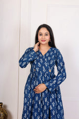 INDIGO BLUE PRINTED MIDI DRESS