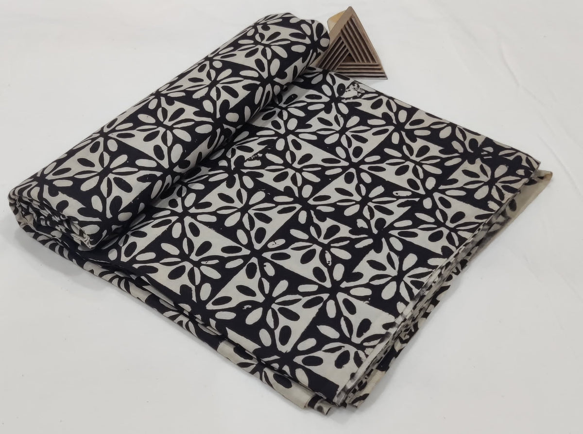 HAND BLOCK PRINTED COTTON FABRIC – BLACK & GREY
