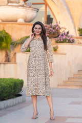Women's Beige & Black Tribal Art Print Knee-Length Dress