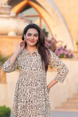 Women's Beige & Black Tribal Art Print Knee-Length Dress