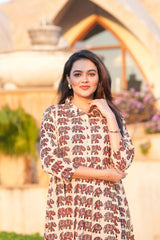 Jaipuri Elephant Block Print Cotton One-Piece Dress with Collar