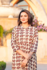 Jaipuri Elephant Block Print Cotton One-Piece Dress with Collar