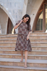 Women's Black & Beige Block Print Top & Skirt Set