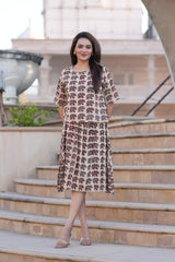 Women's Beige & Maroon Ethnic Motif Top & Skirt Set