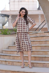 Women's Beige & Maroon Ethnic Motif Top & Skirt Set