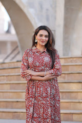Women's Rust Red Floral Printed One-Piece Dress