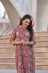 Women's Rust Red Floral Printed One-Piece Dress