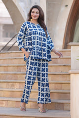 Elegant Indigo Floral 2-Piece Co-ord Set