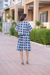 Women's White & Blue Indigo Block Print Top & Skirt Set