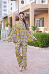 Elegant Mustard Floral Geometric Co-ord Set