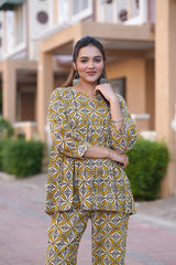 Elegant Mustard Floral Geometric Co-ord Set