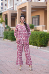 Jaipuri Printed Summer Co-ord Set | Comfort-Fit V-Neck Top & Straight Pants