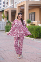 Jaipuri Printed Summer Co-ord Set | Comfort-Fit V-Neck Top & Straight Pants
