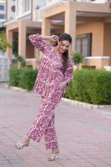 Jaipuri Printed Summer Co-ord Set | Comfort-Fit V-Neck Top & Straight Pants