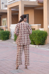 Women's Ethnic Jaipuri Elephant Block Print Co-ord Set - Flared Short Kurti with Trousers