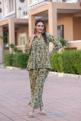 Women's Ethnic Floral Print Co-ord Set - Short Kurti with Matching Trousers